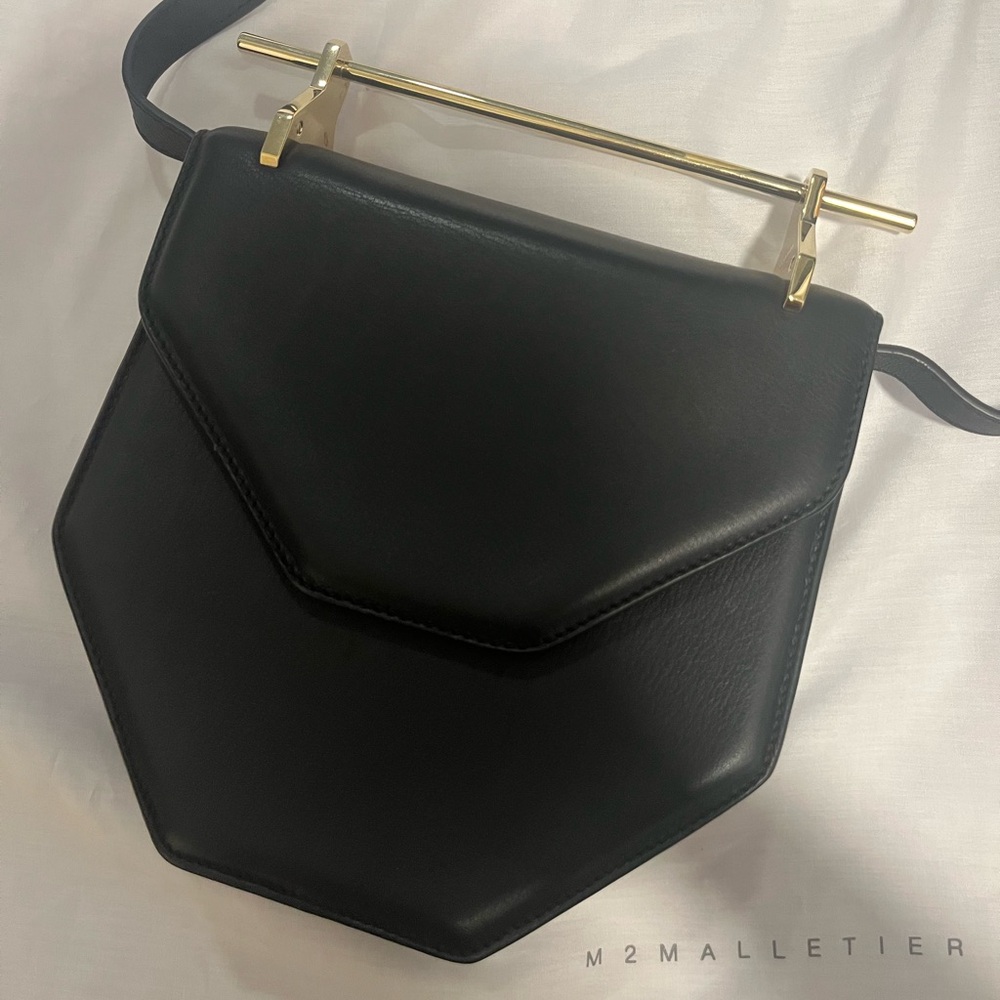 M2MALLETIER Amor Black Leather Top Handle Bag